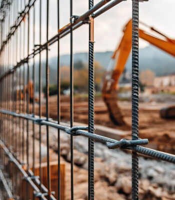 Active industrial campus with visible fencing or controlled entry point. Optional text overlay: Safety First: Securing Active Jobsites